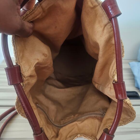 Saks Fifth Avenue Straw Leather Drawstring Bucket Bag - Picture 5 of 10